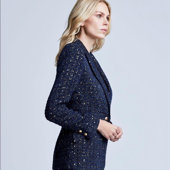 NWT L'Agence Chamberlain Sequin Tweed Blazer Jackrt In Navy - Picture 5 of 15